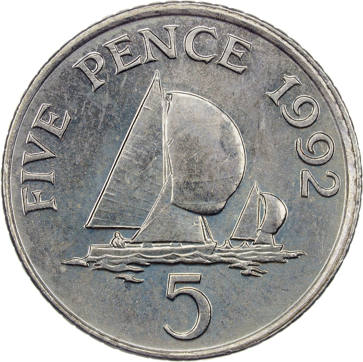 Guernsey 5 Pence - Elizabeth II 3rd portrait; small type