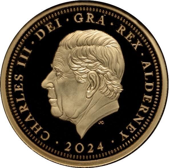 Alderney 2 Sovereigns - Charles III D-Day; Gold Proof obverse