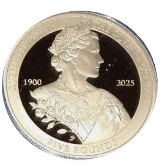 Alderney 5 Pounds - Charles III Queen Mother; Silver Proof