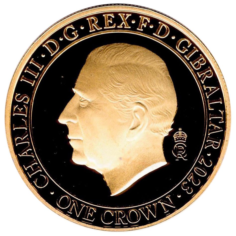 Gibraltar 1 Crown - Charles III Coronation - The Coronation Chair; Gold plated obverse
