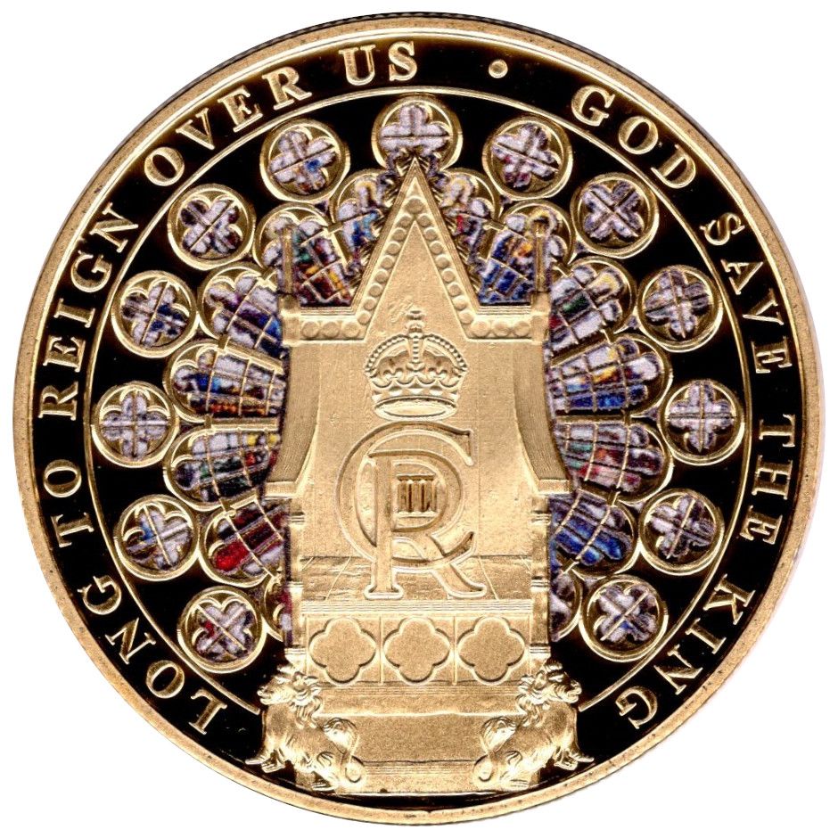 Gibraltar 1 Crown - Charles III Coronation - The Coronation Chair; Gold plated