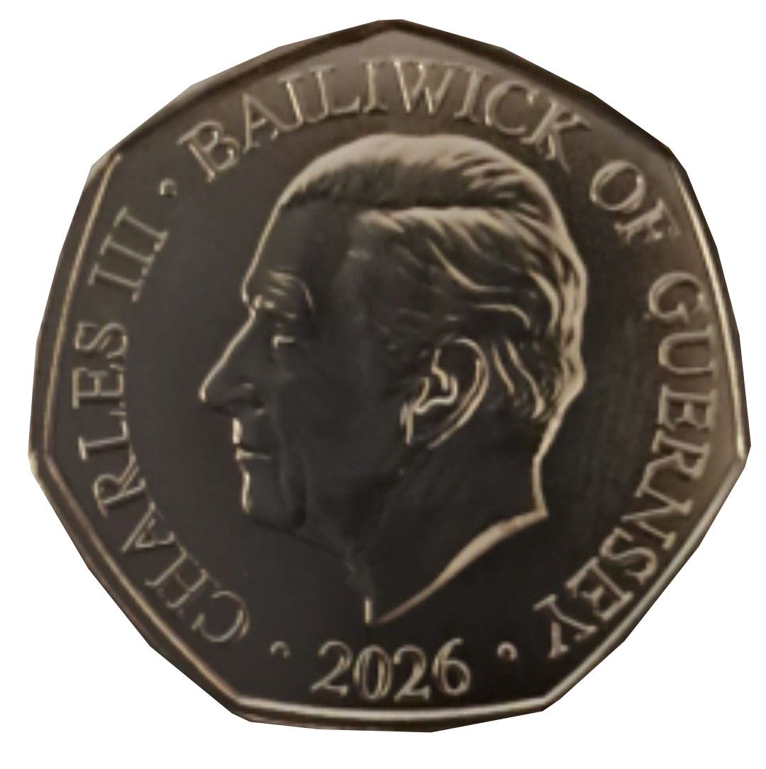 Guernsey 50 Pence - Charles III Queen Titles - HRH The Duchess of Edinburgh; with partial plating obverse