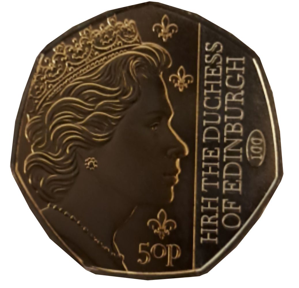 Guernsey 50 Pence - Charles III Queen Titles - HRH The Duchess of Edinburgh; with partial plating reverse