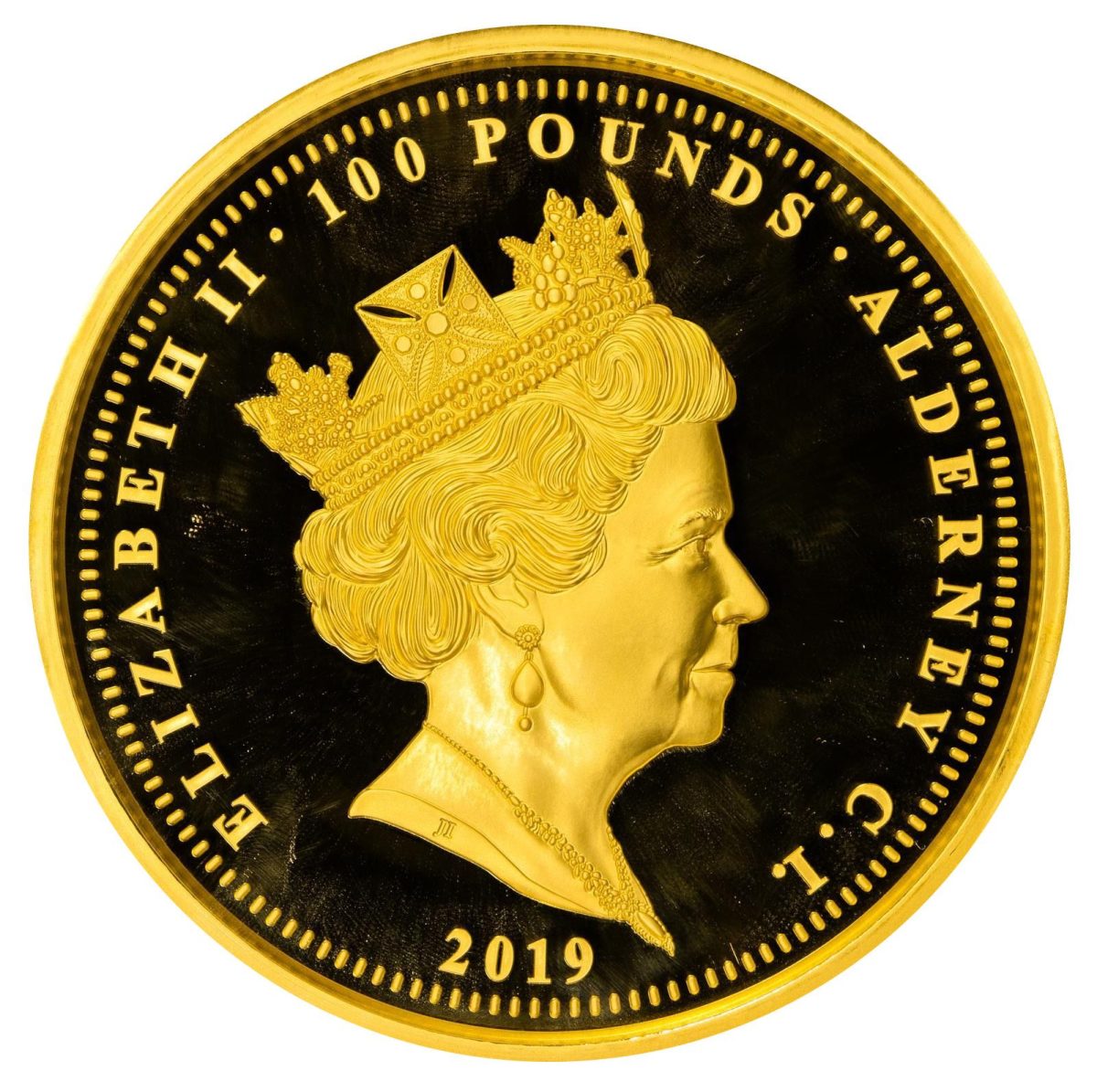 Alderney 100 Pounds - Elizabeth II Una and the Lion; Gold obverse