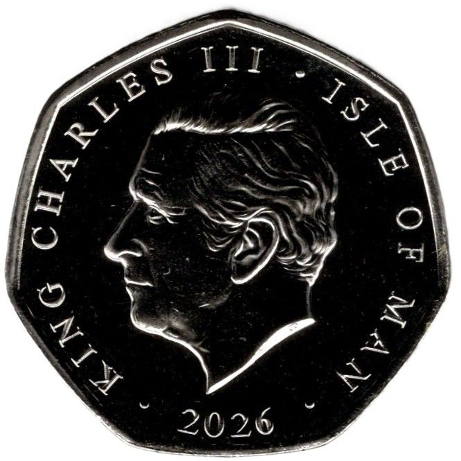 Isle of Man 50 Pence - Charles III Queen Elizabeth II Centenary - Horse racing obverse