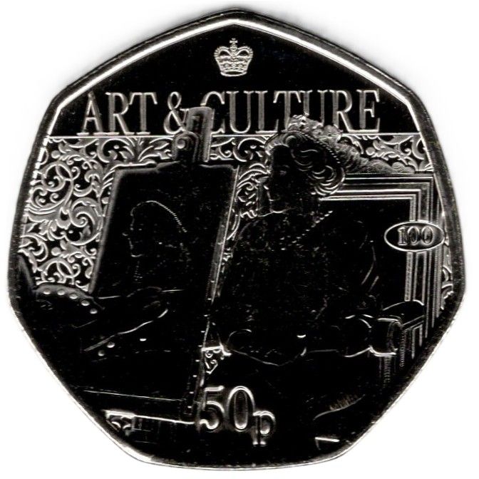 Isle of Man 50 Pence - Charles III Queen Elizabeth II Centenary - Art & Culture reverse