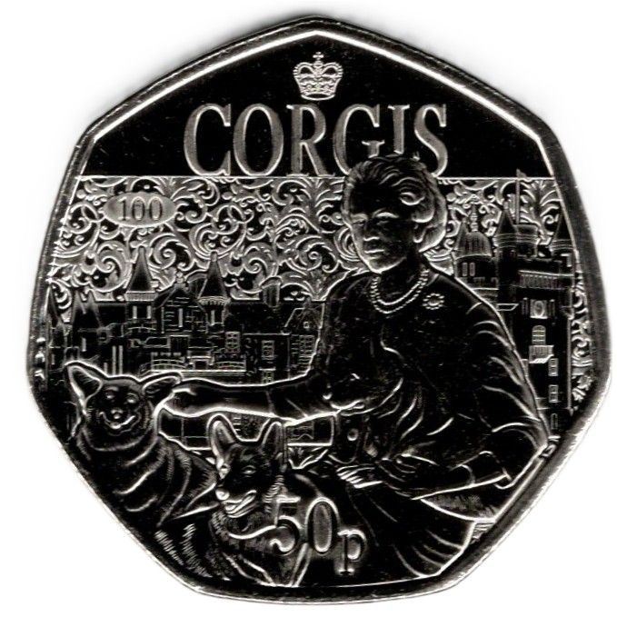 Isle of Man 50 Pence - Charles III Queen Elizabeth II Centenary - Corgis