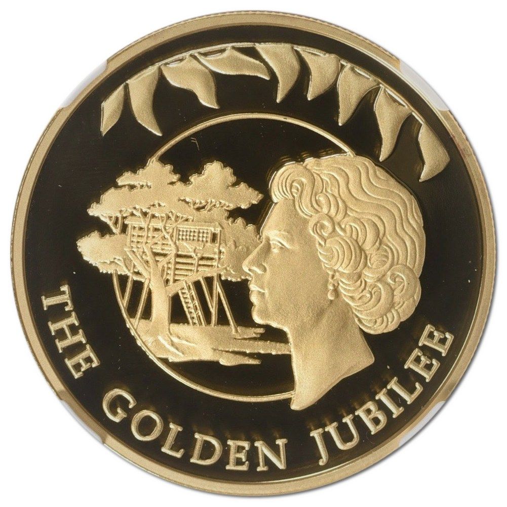 Falkland Islands 50 Pence - Elizabeth II Tree House; gold reverse