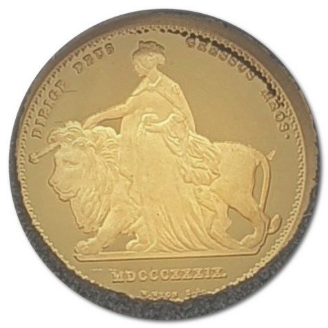 Alderney 5 Pounds - Charles III Una and the Lion; Gold Proof obverse