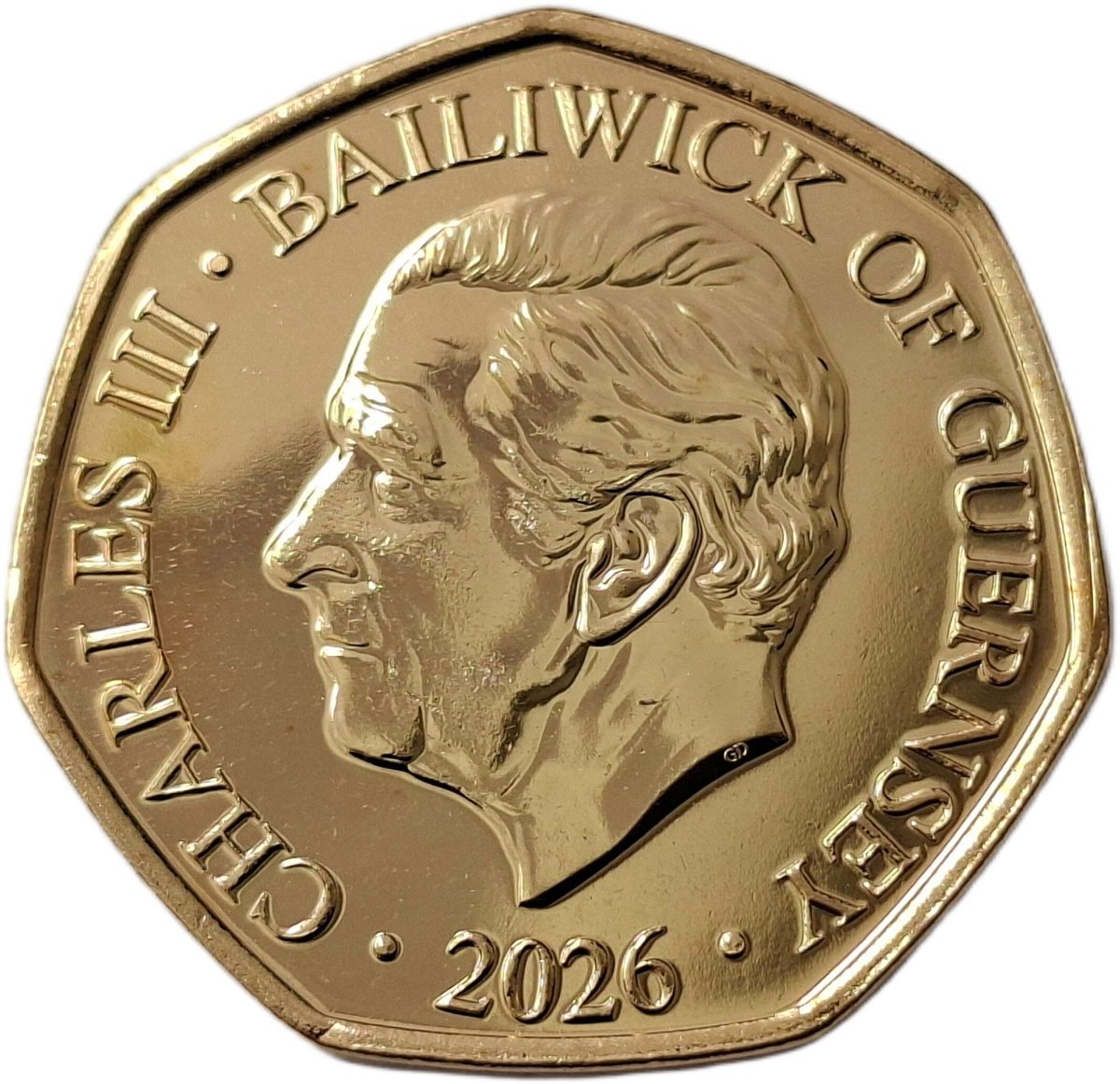 Guernsey 50 Pence - Charles III Spitfire - Mk IIa; Gold plated coloured obverse