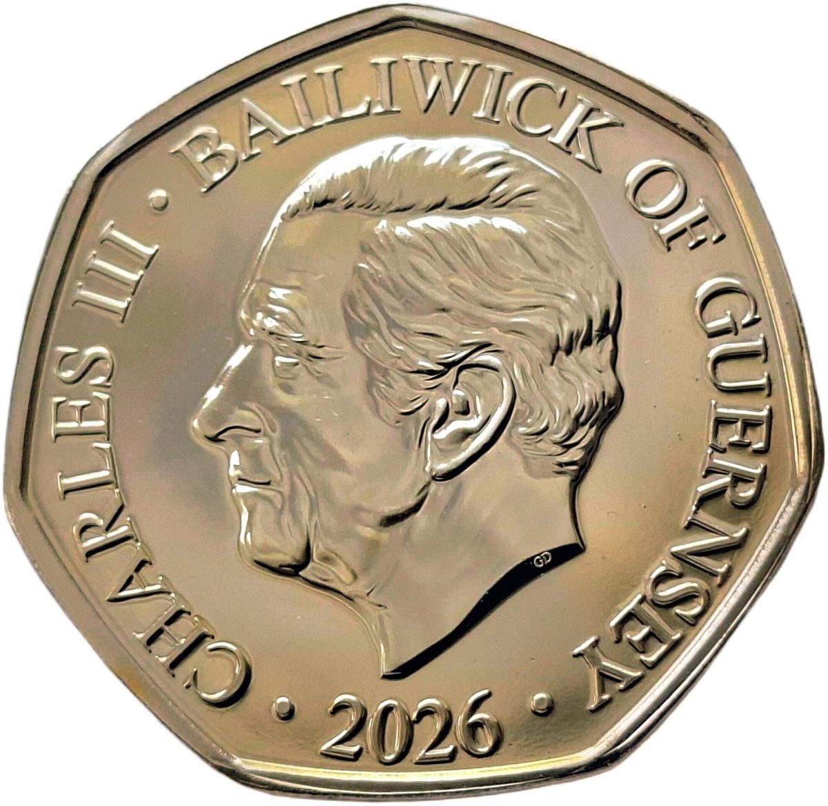 Guernsey 50 Pence - Charles III Patron Saints - St. George; Gold plated obverse