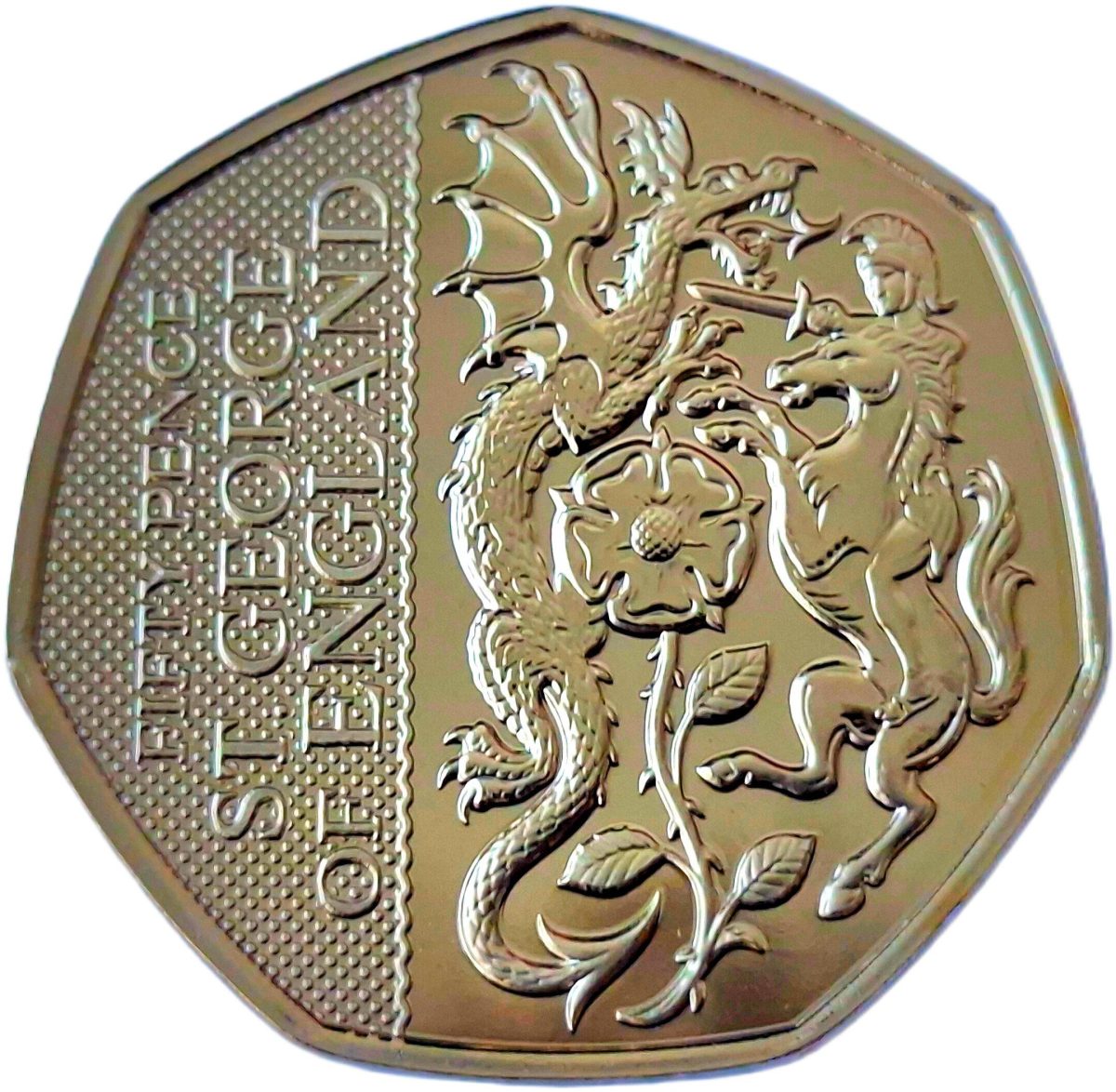 Guernsey 50 Pence - Charles III Patron Saints - St. George; Gold plated reverse