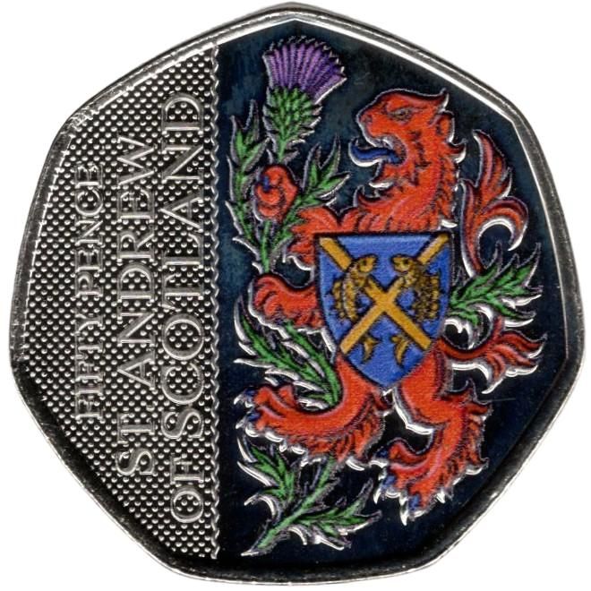 Guernsey 50 Pence - Charles III Patron Saints - St. Andrew; Coloured reverse