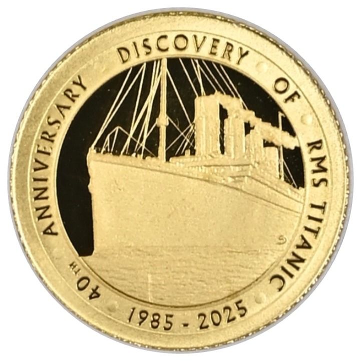 Alderney 5 Pounds - Charles III Titanic; Gold reverse