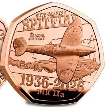Guernsey 50 Pence - Charles III Spitfire - Mk IIa; Gold reverse