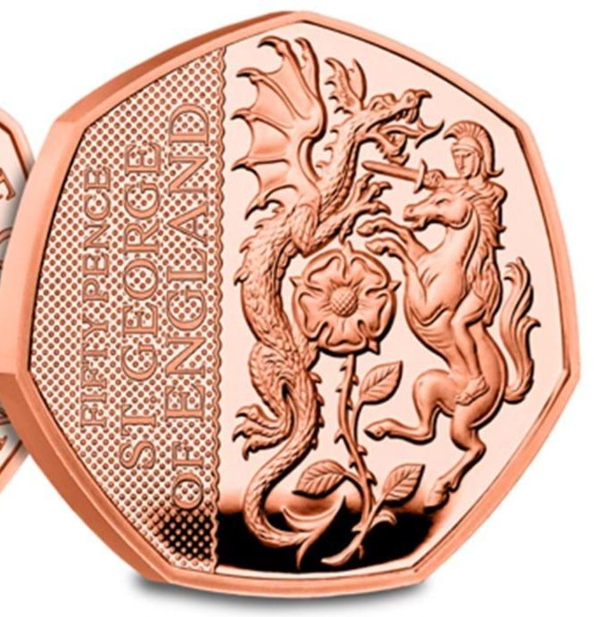 Guernsey 50 Pence - Charles III Patron Saints - St. George; Gold Proof reverse