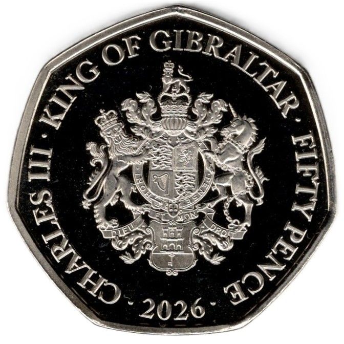 Gibraltar 50 Pence - Charles III Year of the Horse; Coloured obverse