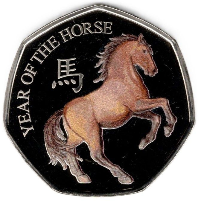 Gibraltar 50 Pence - Charles III Year of the Horse; Coloured