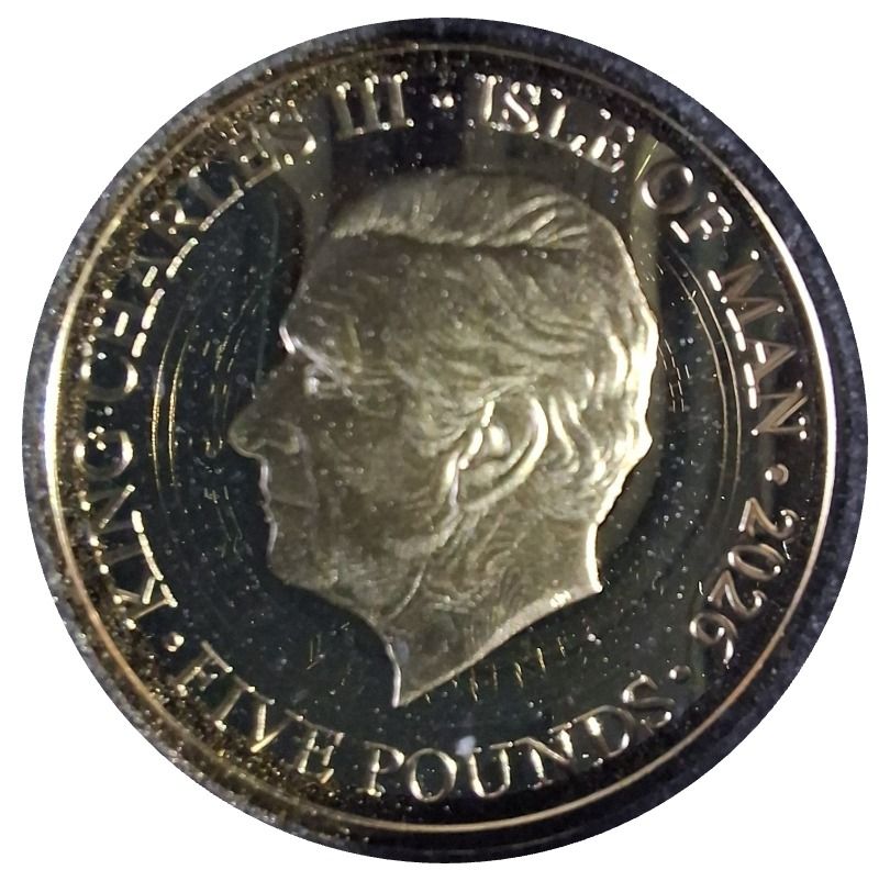 Isle of Man 5 Pounds - Charles III Queen Elizabeth II Centenary: 9ct Gold Proof obverse