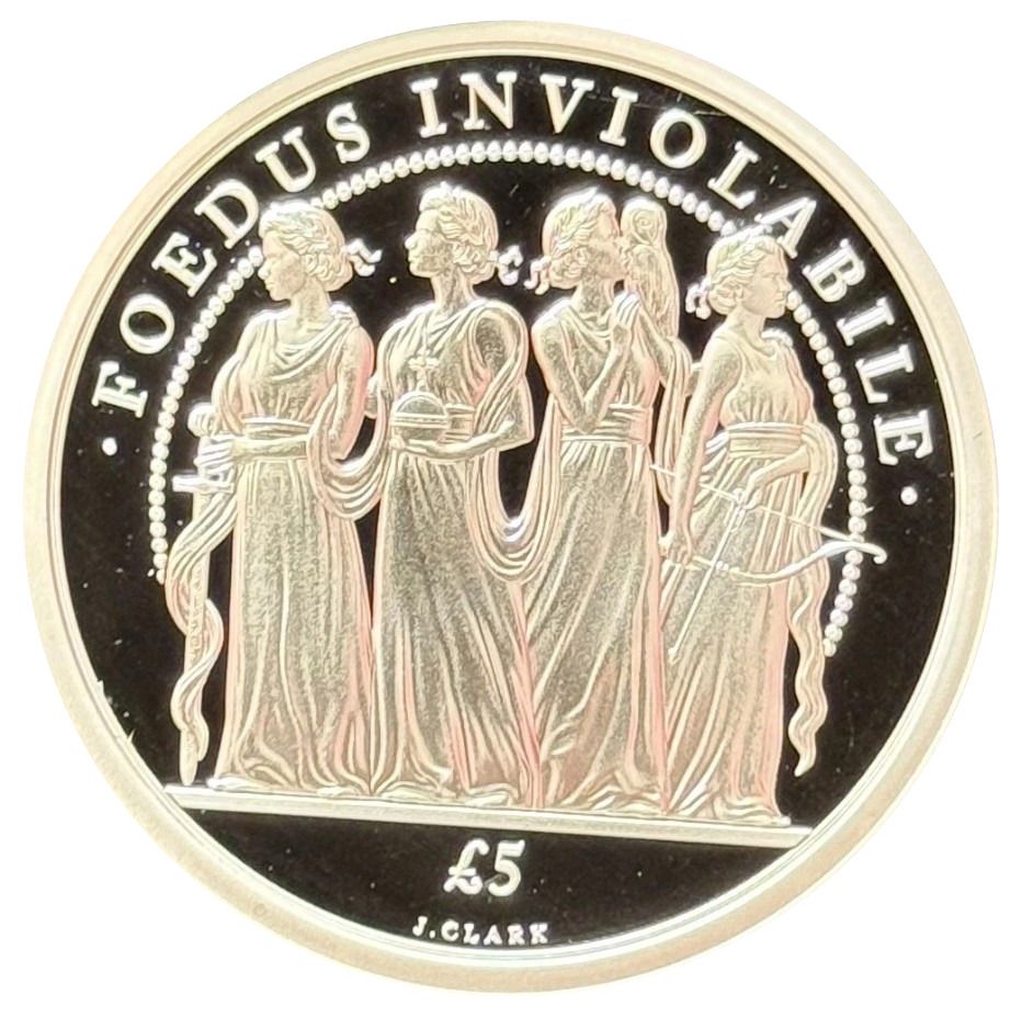 Alderney 5 Pounds - Elizabeth II Platinum Jubilee - Four Graces