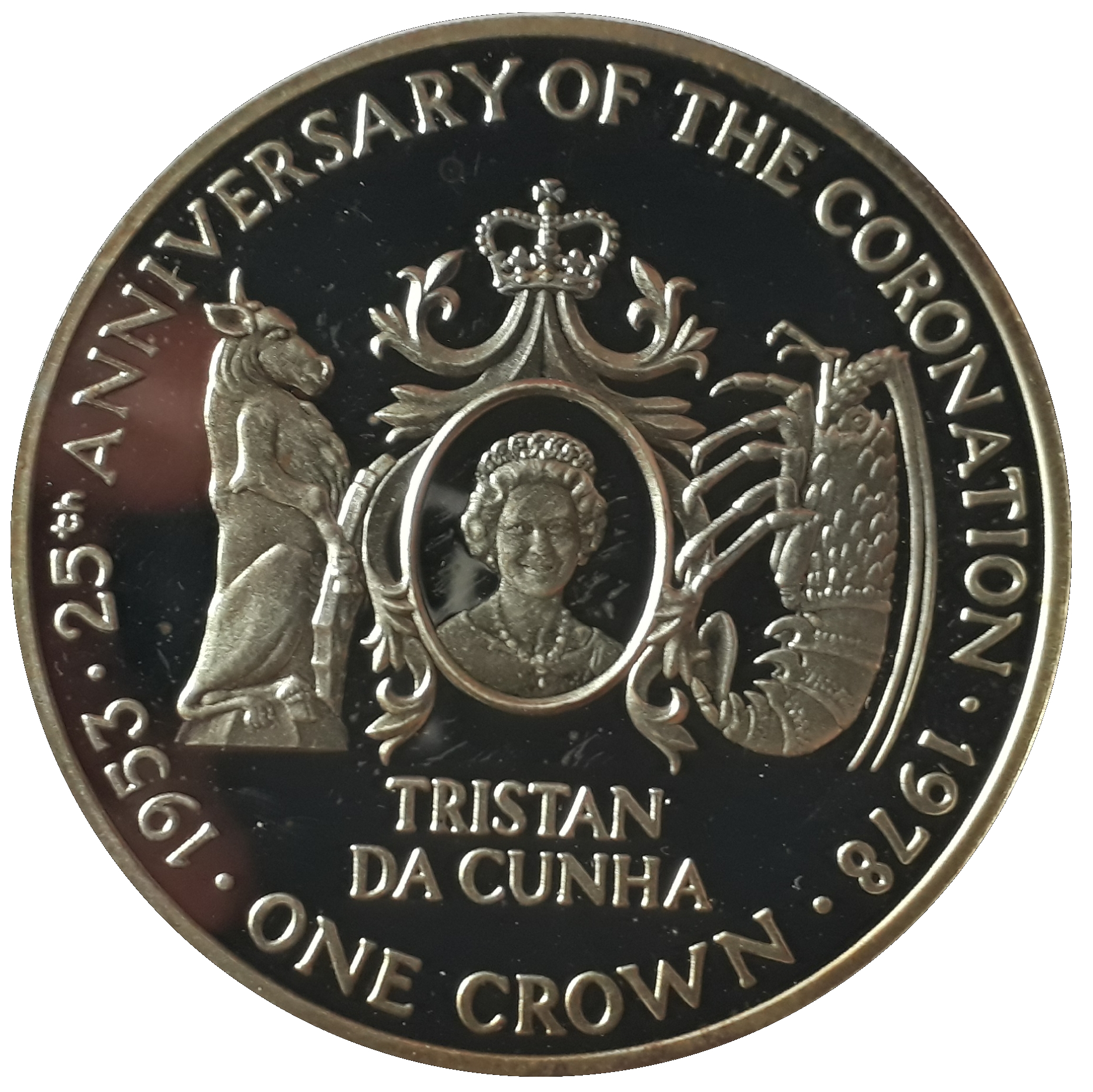 Tristan da Cunha 1 Crown - Elizabeth II Coronation Jubilee; Silver Proof Issue reverse
