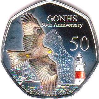 Gibraltar 50 Pence - Charles III GONHS; coloured reverse
