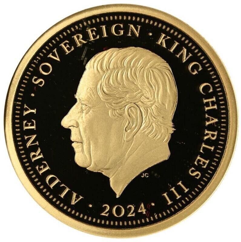 Alderney 1 Sovereign - Charles III First Coronation Anniversary; Gold obverse