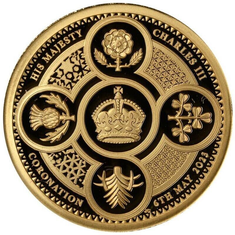 Alderney 1 Sovereign - Charles III First Coronation Anniversary; Gold