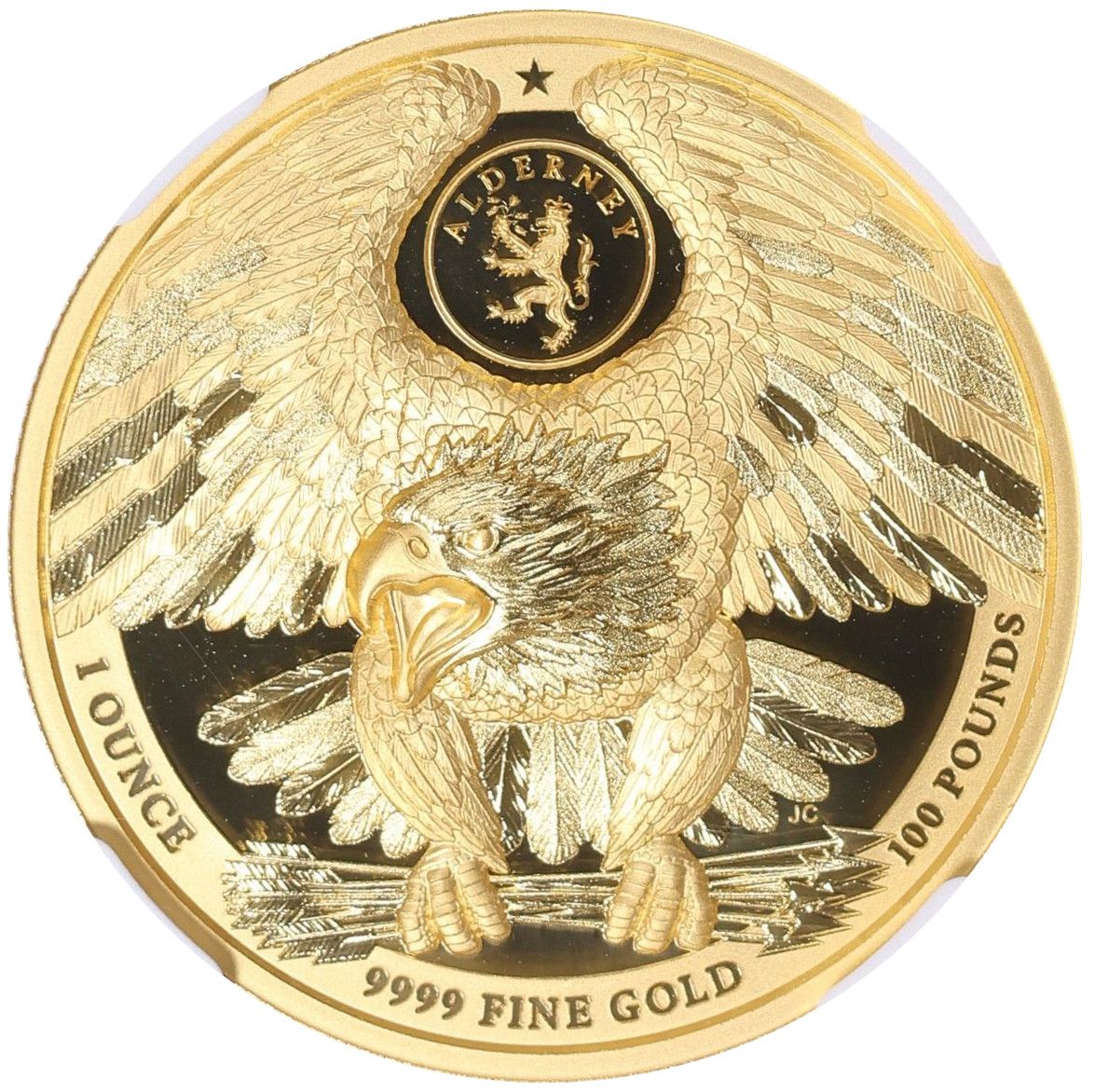 Alderney 100 Pounds - Bald Eagle and Liberty obverse