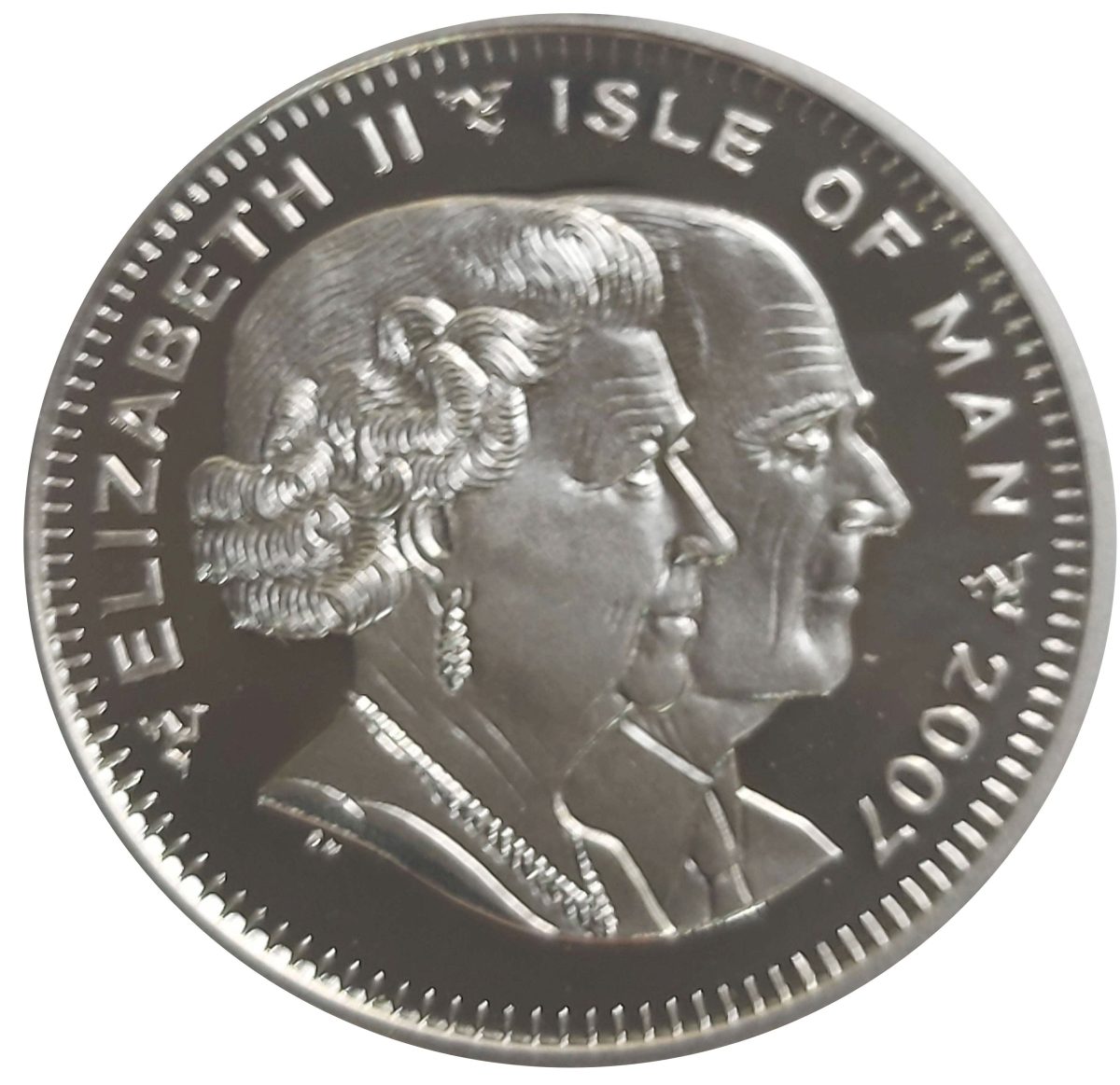 Isle of Man 1 Crown - Elizabeth II Diamond Wedding - Bouquet; Silver Proof with gold ink obverse
