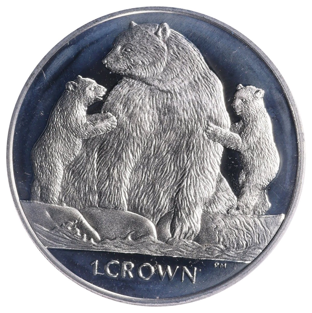 Isle of Man 1 Crown - Elizabeth II Kermode Bear and Cubs; Silver Proof reverse