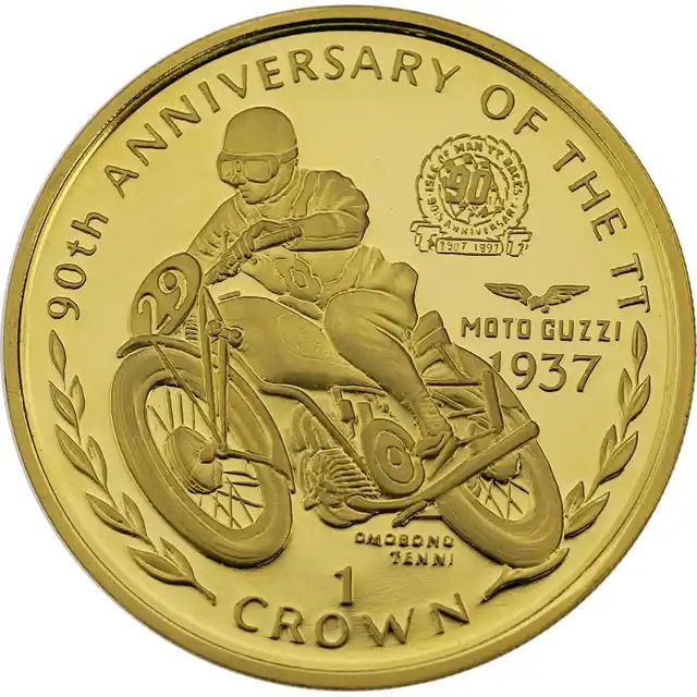Isle of Man 1 Crown - Elizabeth II Omobono Tenni; Gold reverse