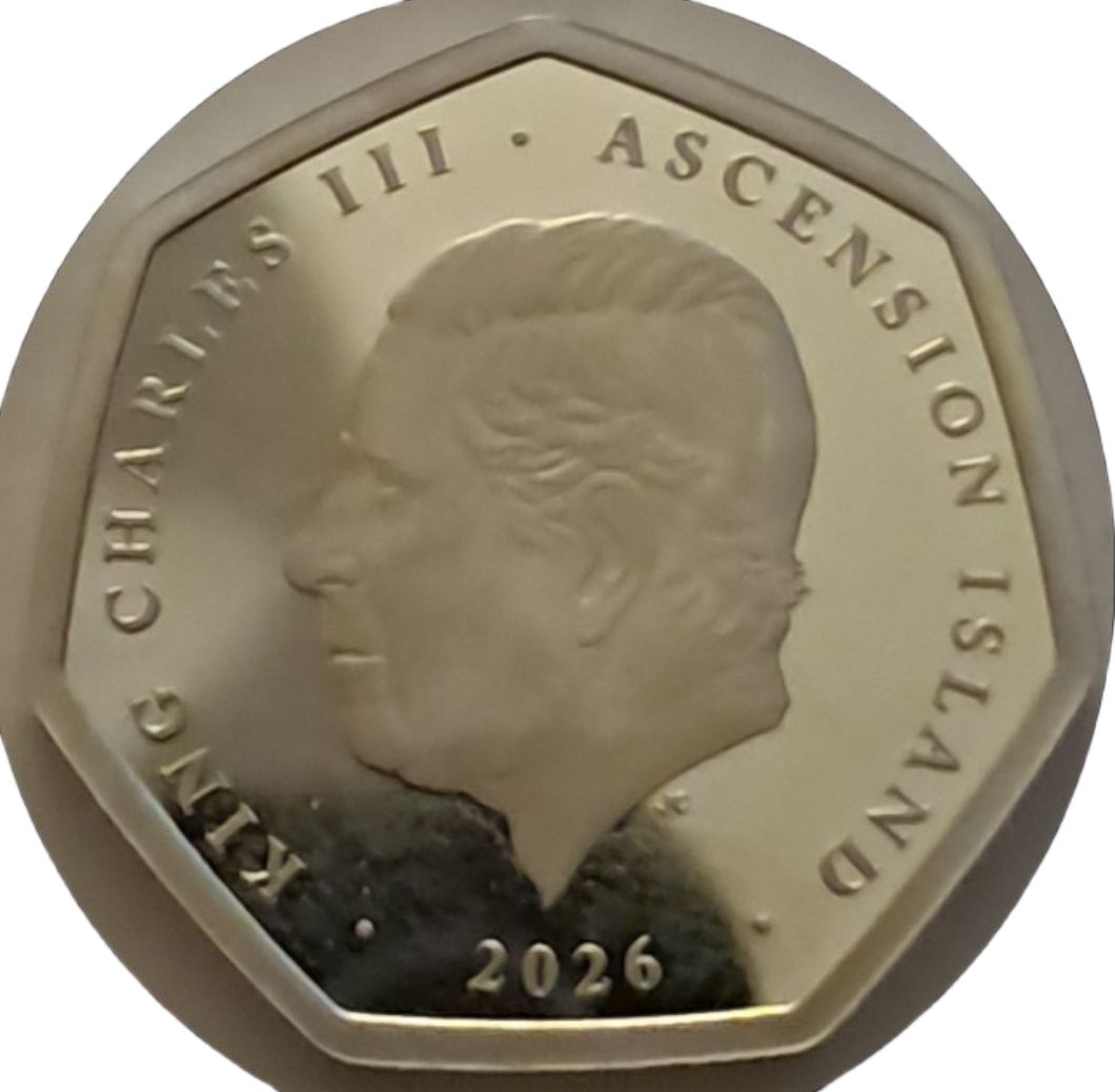 Ascension Island 50 Pence - Charles III The Lion and Unicorn; ½ oz obverse