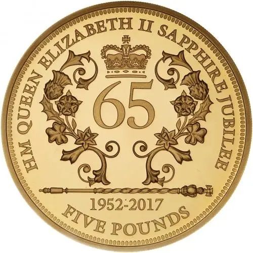 Jersey 5 Pounds - Elizabeth II Sapphire Jubilee; Gold Proof reverse
