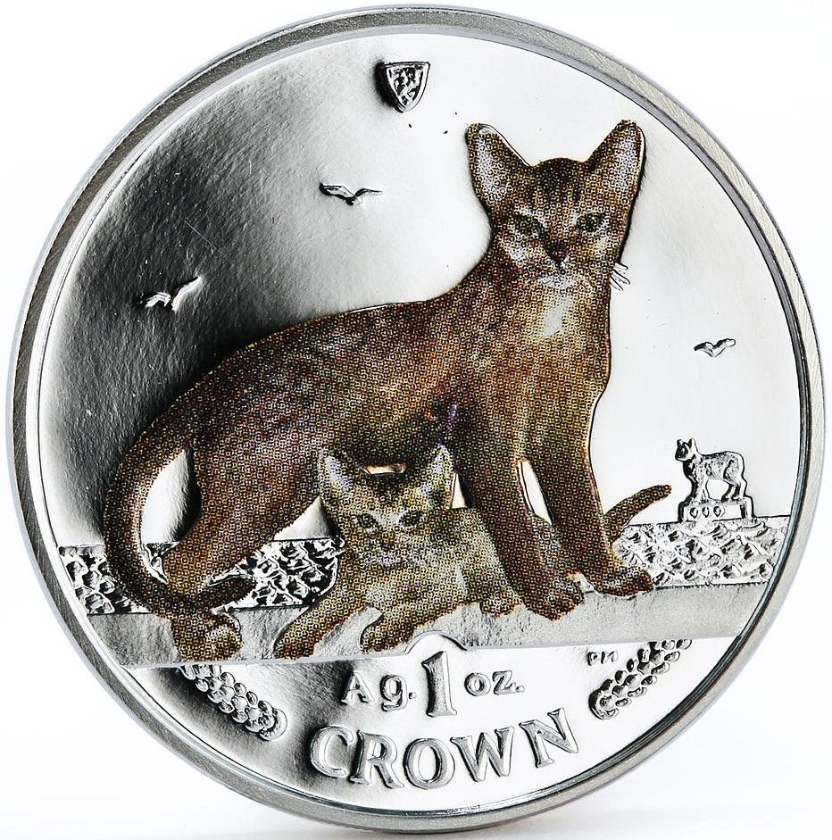 Isle of Man 1 Crown - Elizabeth II Abyssinian Cat; Silver Coloured