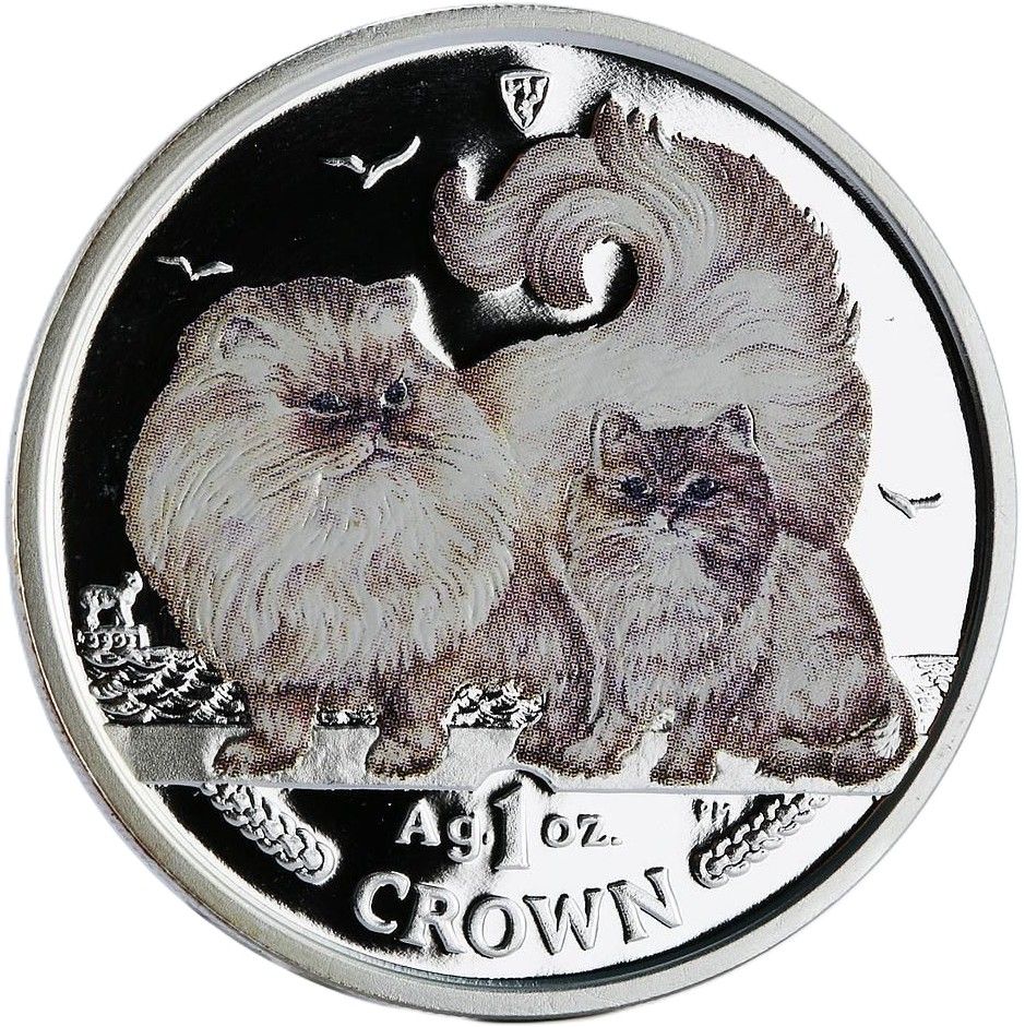 Isle of Man 1 Crown - Elizabeth II Chinchilla Cat; Silver Coloured