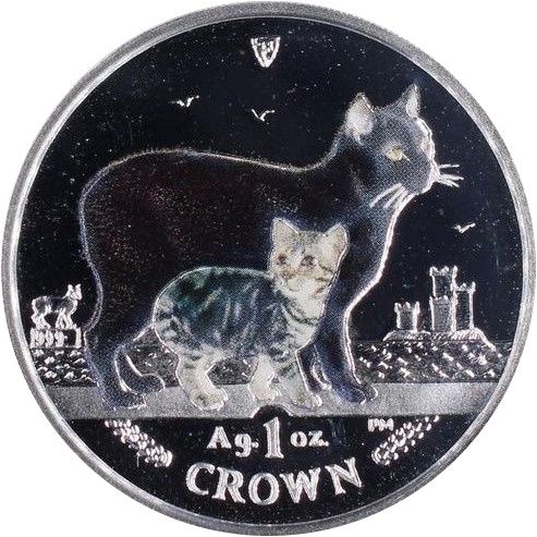Isle of Man 1 Crown - Elizabeth II Manx Cat; Silver Coloured reverse