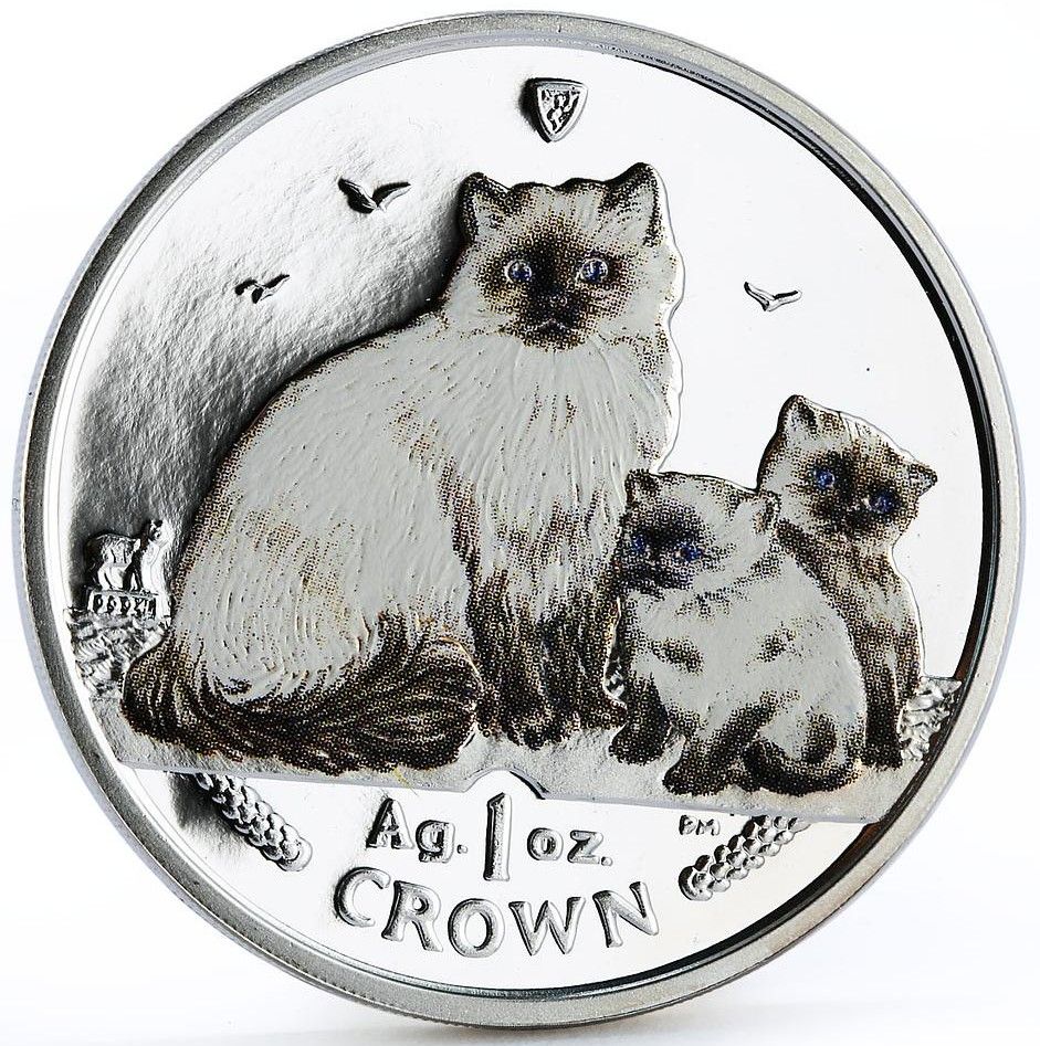 Isle of Man 1 Crown - Elizabeth II Ragdoll Cat; Silver Coloured reverse