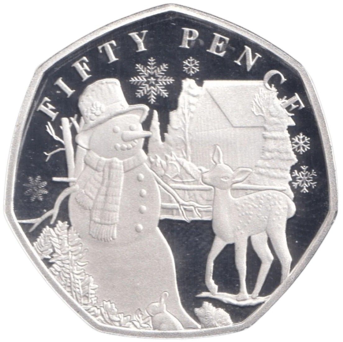 Guernsey 50 Pence - Charles III Christmas Snowmen - Bambi; Silver Proof reverse