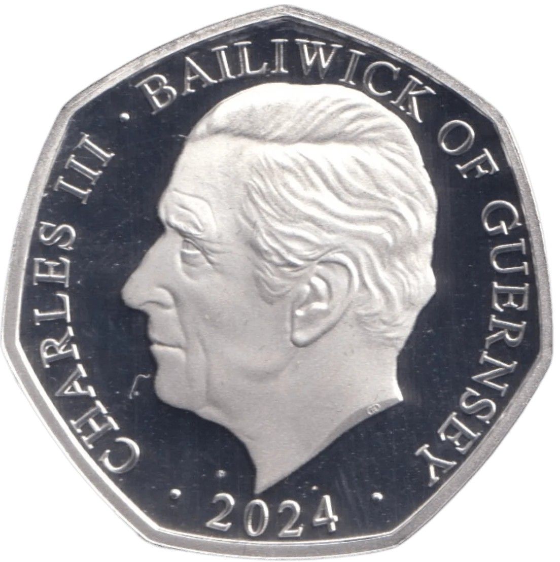 Guernsey 50 Pence - Charles III Christmas Snowmen - Girl and Dog; Silver Proof obverse