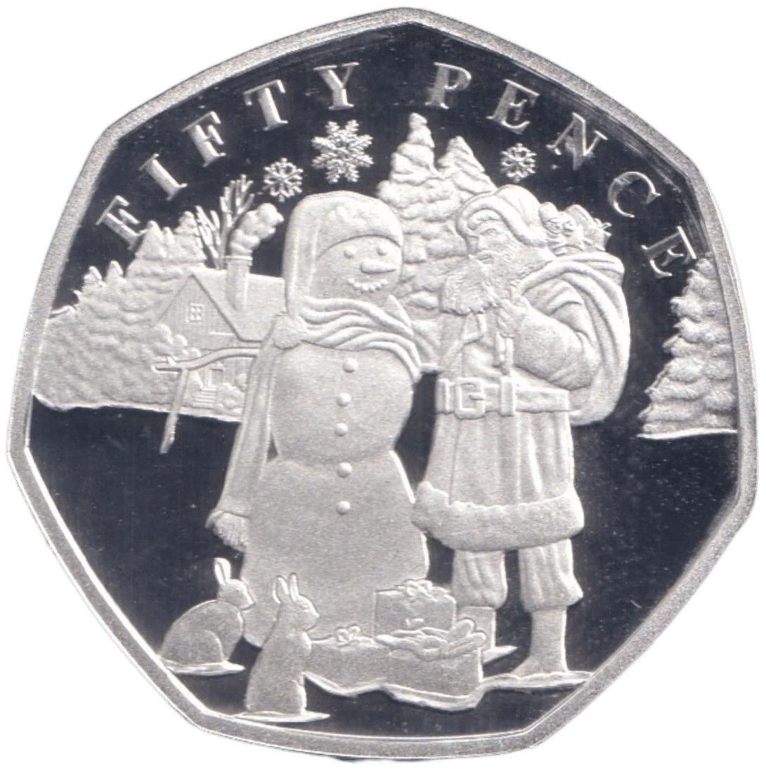 Guernsey 50 Pence - Charles III Christmas Snowmen - Father Christmas; Silver Proof reverse