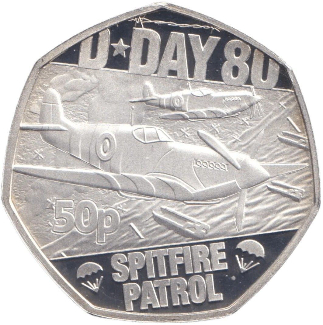 Jersey 50 Pence - Charles III D-Day - Spitfire Patrol; Silver Proof