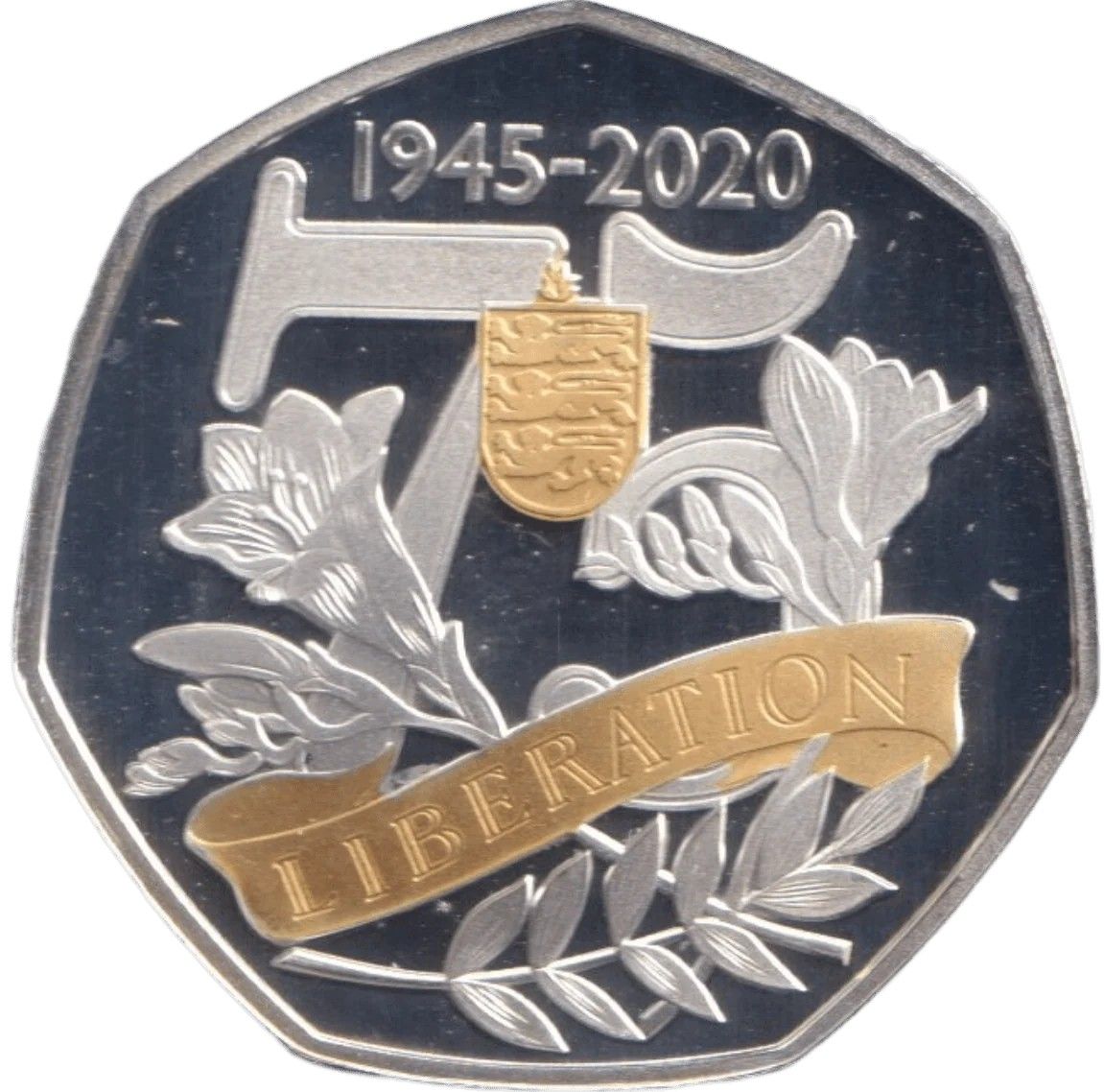 Guernsey 50 Pence - Elizabeth II Liberation of Guernsey; Silver Proof reverse