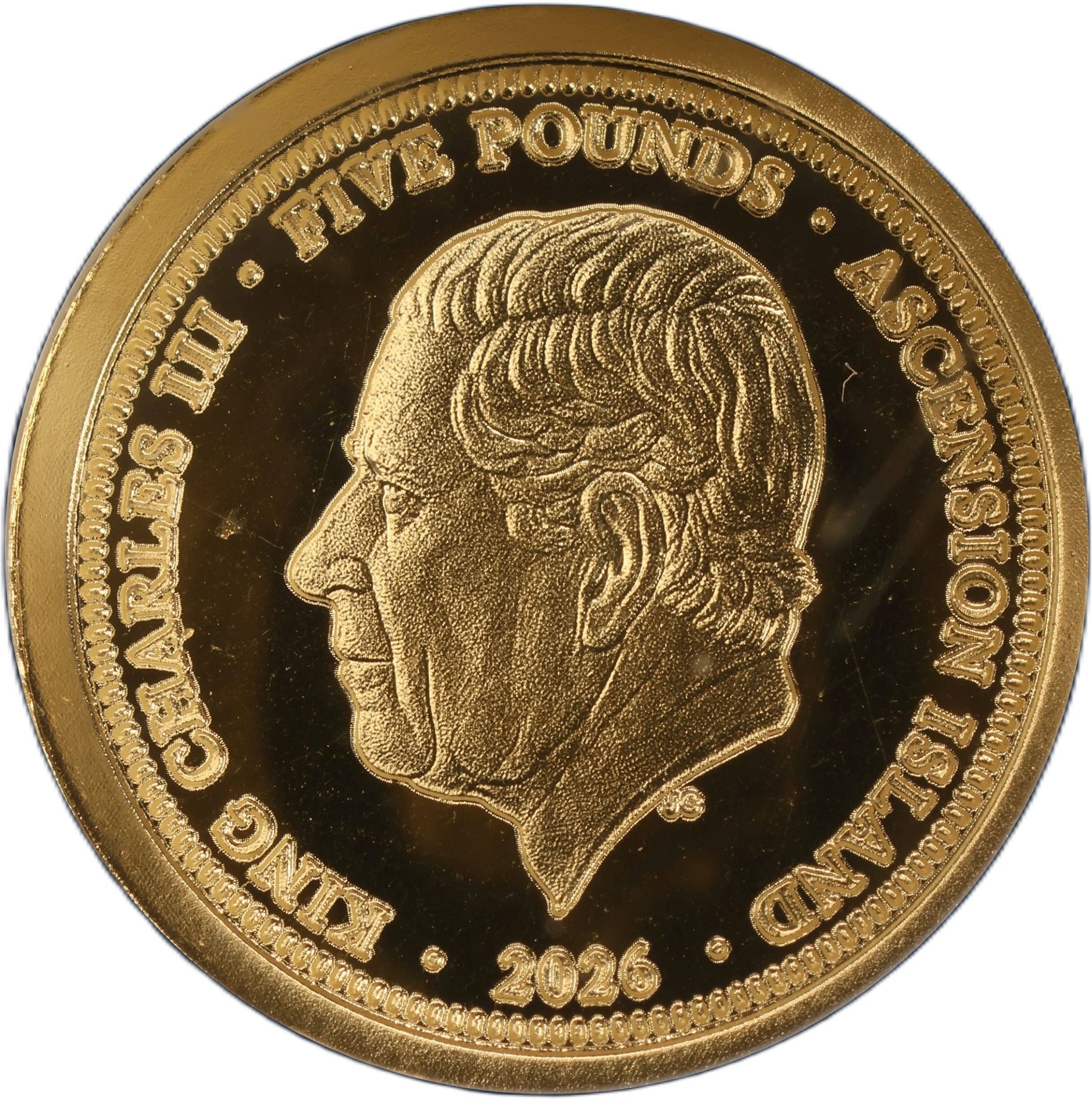 Ascension Island 5 Pounds - Charles III Queen Elizabeth II Birth Centenary; Gold 0.5g obverse