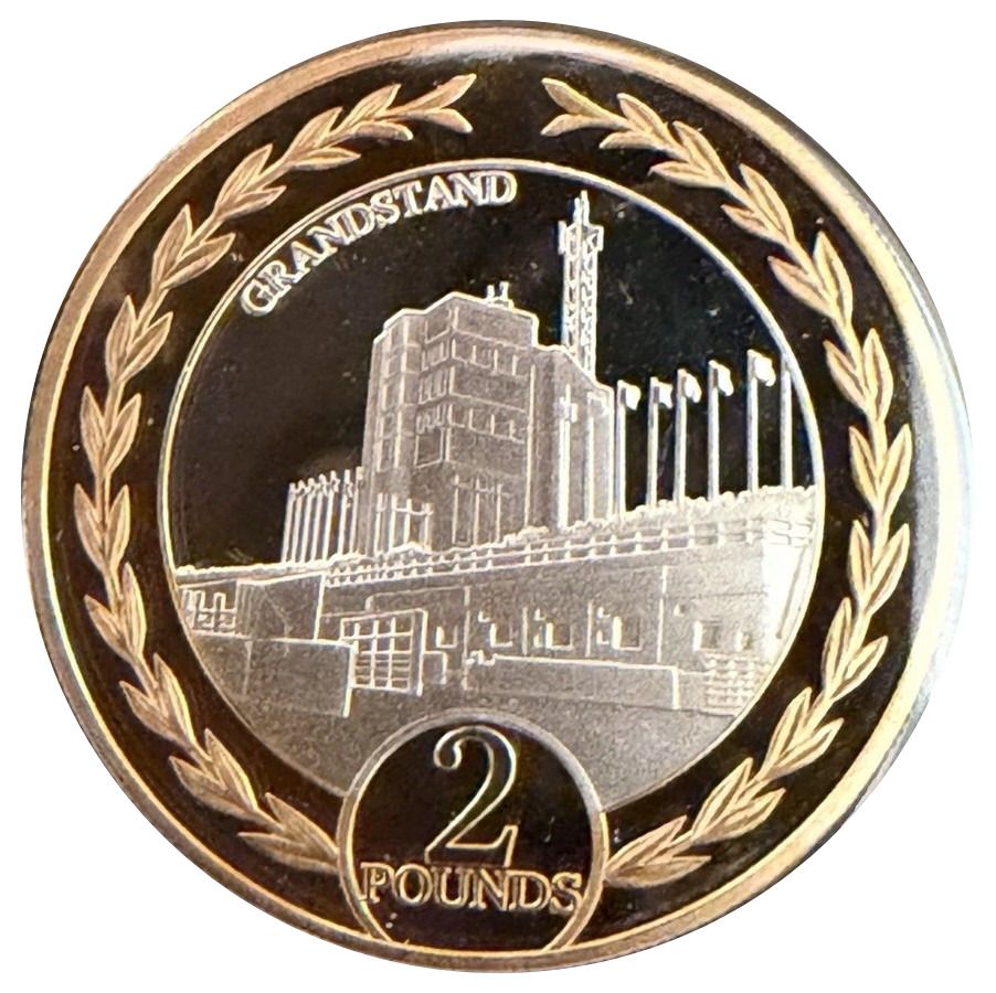 Isle of Man 2 Pounds - Elizabeth II Grandstand; Silver Proof reverse