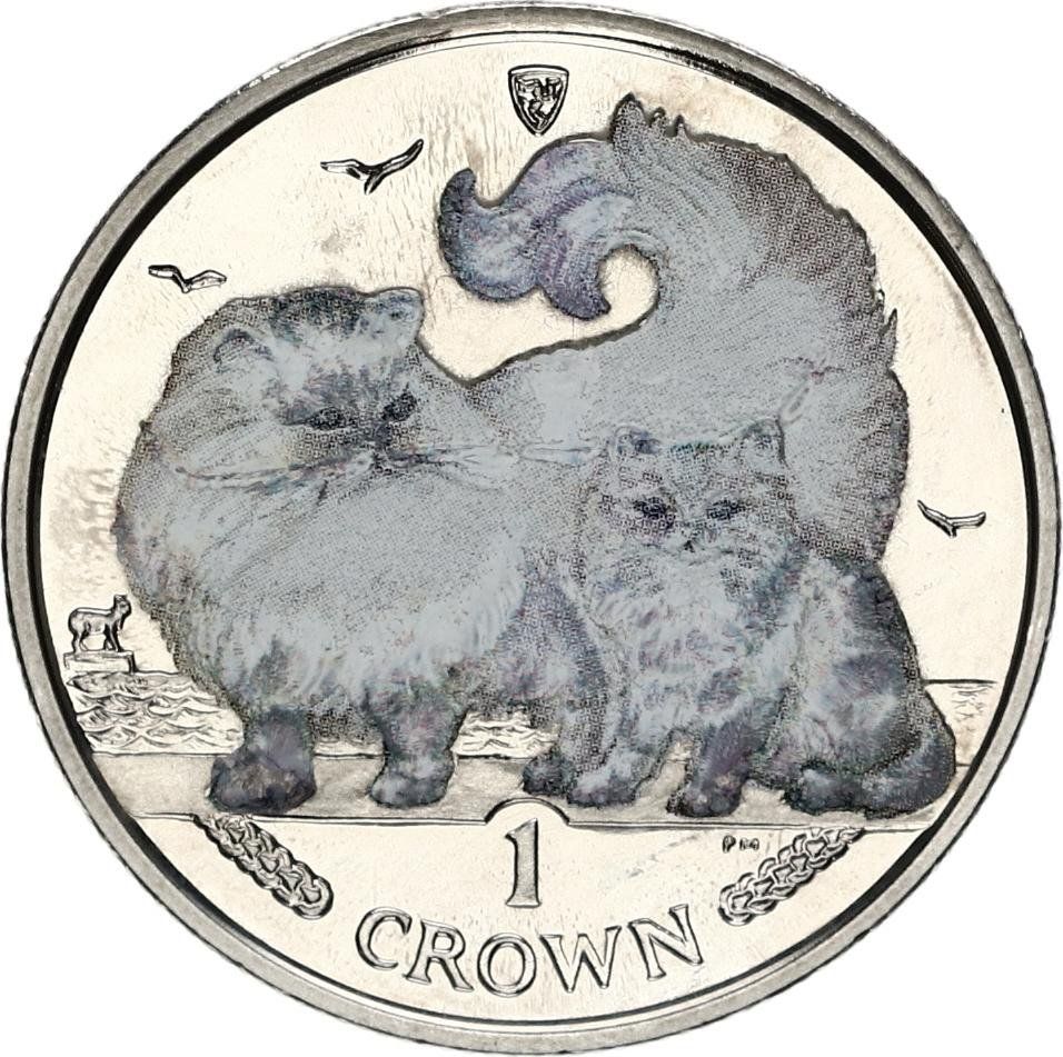 Isle of Man 1 Crown - Elizabeth II Chinchilla Cat; Coloured