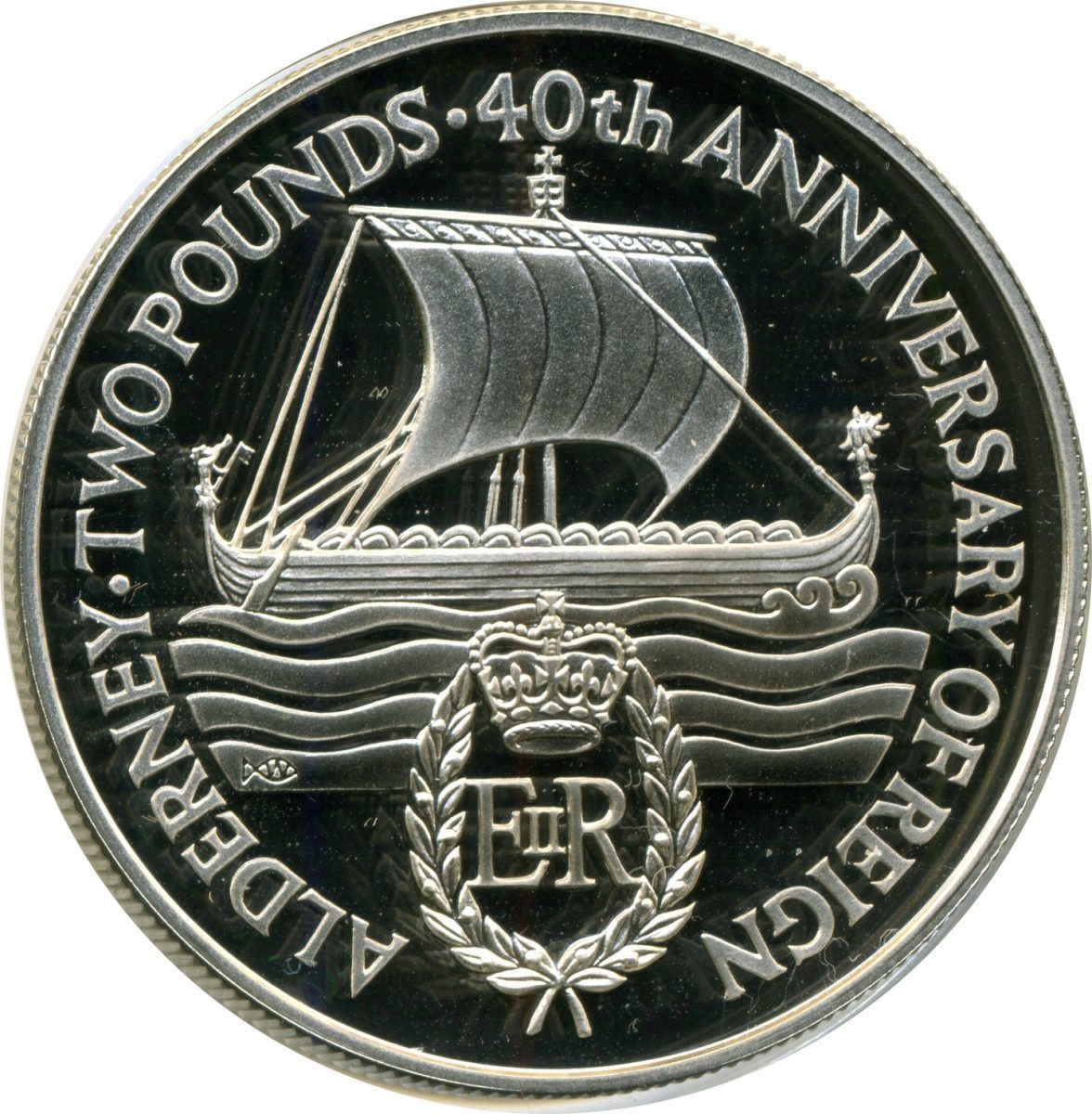 Alderney 2 Pounds - Elizabeth II 40th Anniversary of Queen's Reign; Silver Proof Issue