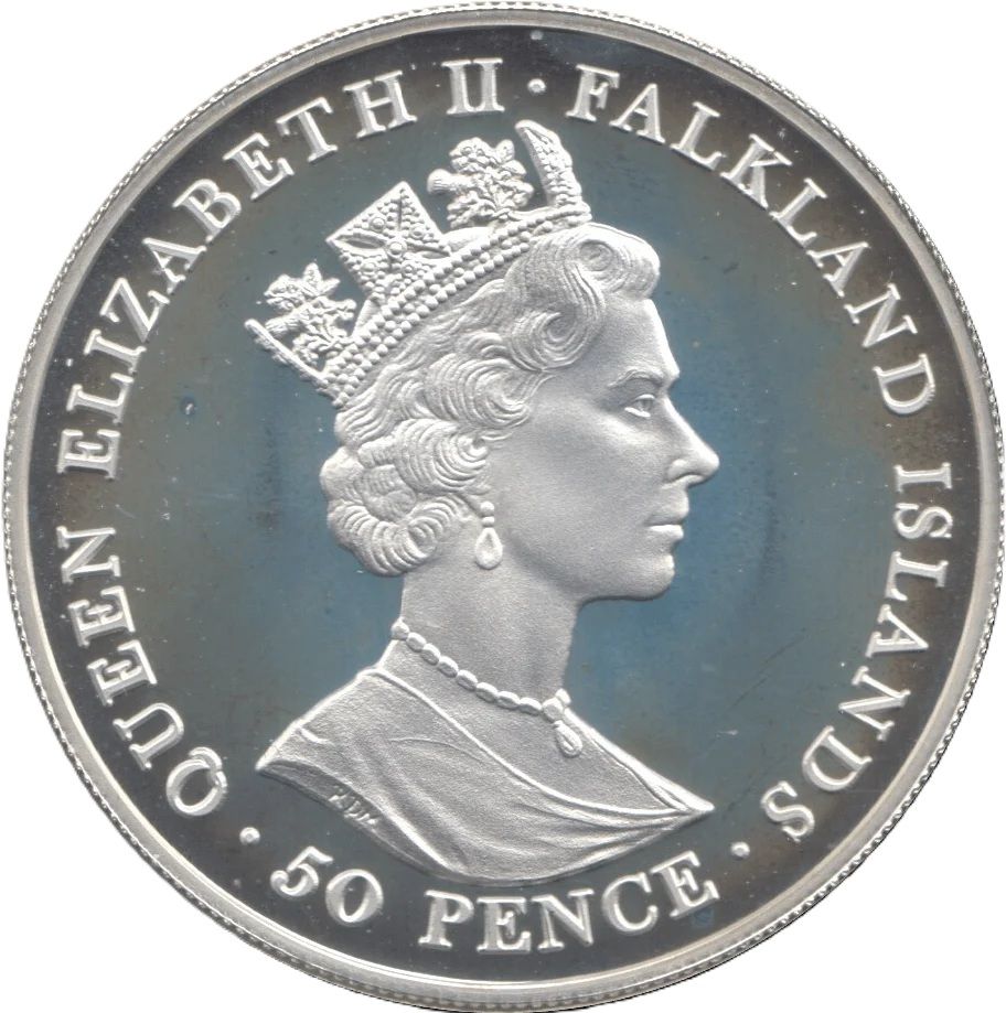 Falkland Islands 50 Pence - Elizabeth II Queen Victoria; silver obverse