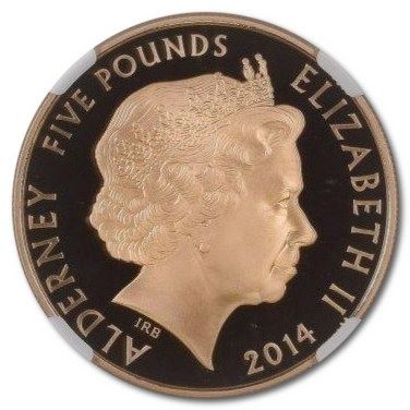 Alderney 5 Pounds - Elizabeth II D-Day; Gold Proof obverse