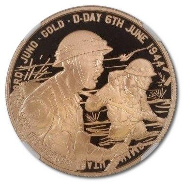 Alderney 5 Pounds - Elizabeth II D-Day; Gold Proof
